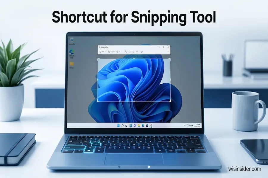 Shortcut for Snipping Tool using Windows Shift S keyboard shortcut on a Windows PC, featured on wisinsider.com