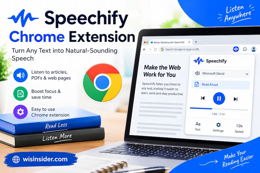 Speechify Chrome Extension for listening to web pages and text aloud on a laptop