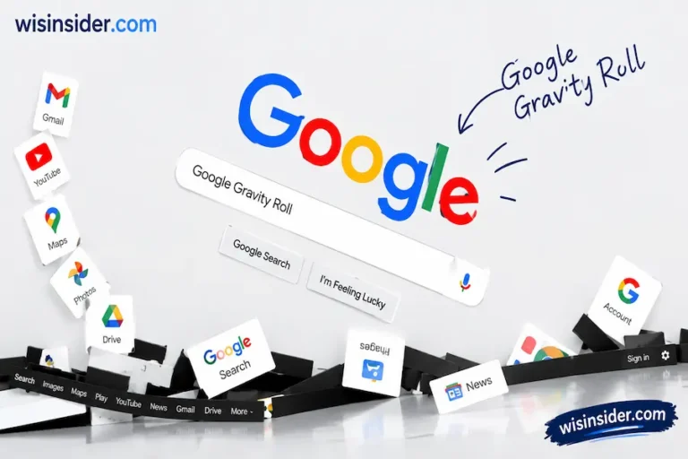 Google Gravity Roll Easter egg with falling Google elements, wisinsider.com